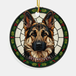 Custom Stained glass effect DOG'S name Christmas  Julgransprydnad Keramik