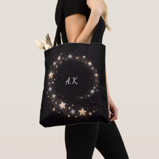 Custom Star Spiral Initials Gift Tote Bag Tygkasse