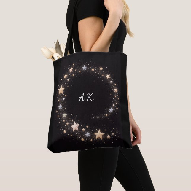 Custom Star Spiral Initials Gift Tote Bag Tygkasse (Närbild)