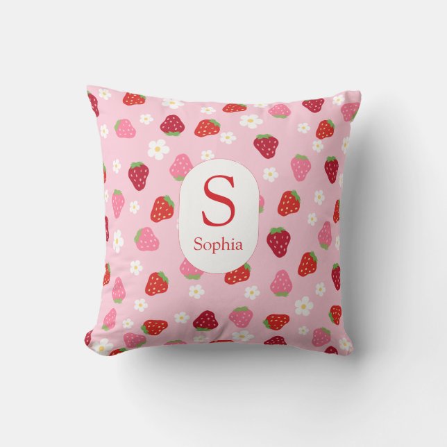 Custom Strawberry & Daisy Baby Pillow Kudde (Framsida)