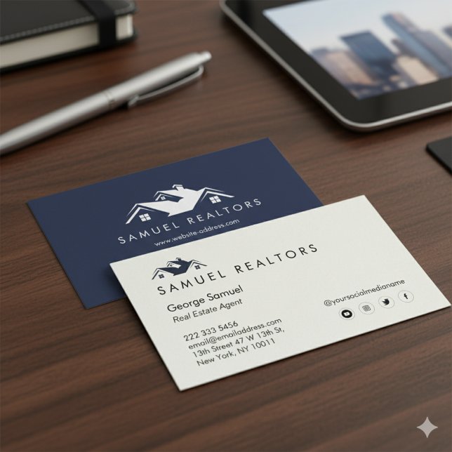 Custom Stylish Modern Real Estate Home Logo Visitkort (Skapare uppladdad)