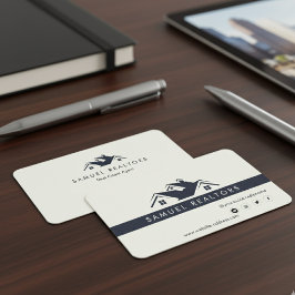 Custom Stylish Modern Real Estate Home Logo White Visitkort