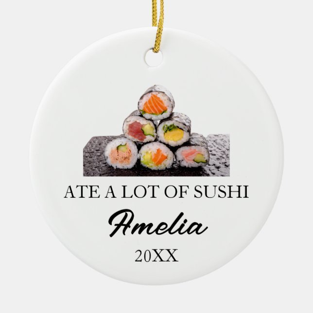 Custom Sushi Christmas, Funny Sushi Gifts  Julgransprydnad Keramik (Framsidan)