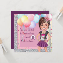 Custom Sweet 16 Caricature with Balloons and Glam