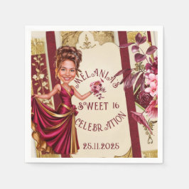 Custom Sweet 16 gold and Ruby Red caricature Pappersservett