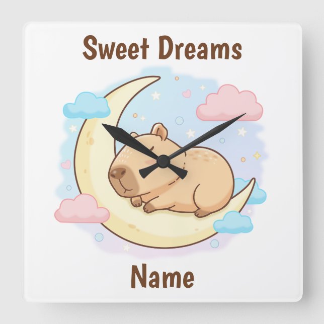 Custom Sweet Dreams Capybara Wall Clock Fyrkantig Klocka (Framsida)