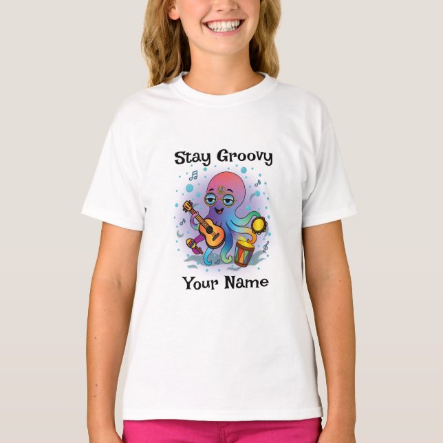 Custom T-Shirt | Retro Octopus Name & Text (Framsida)