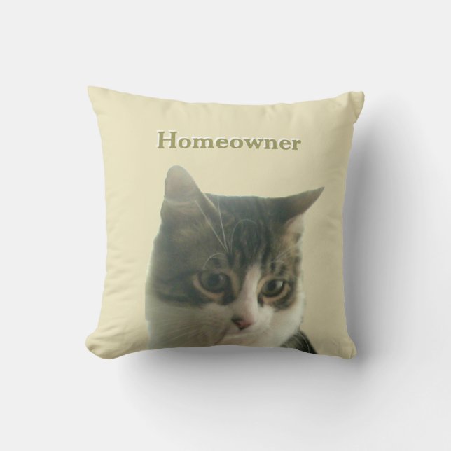 Custom Tabby Cat Photo on Light Beige Kudde (Framsida)