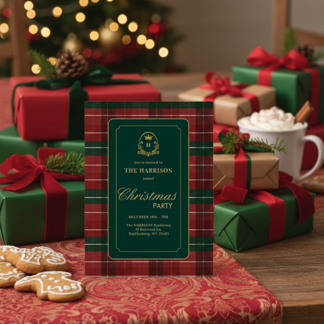 Custom Tartan Plaid Christmas Party Invitation  Julkort (Skapare uppladdad)