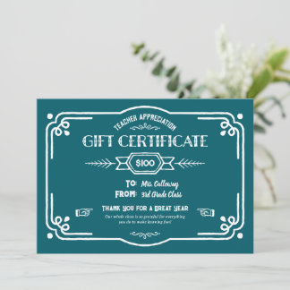 Custom Teacher Appreciation Gift Certificate Kort