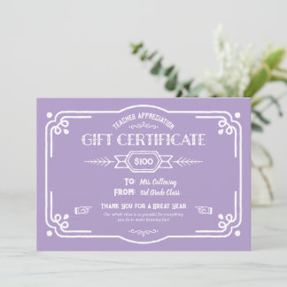 Custom Teacher Appreciation Gift Certificate Kort