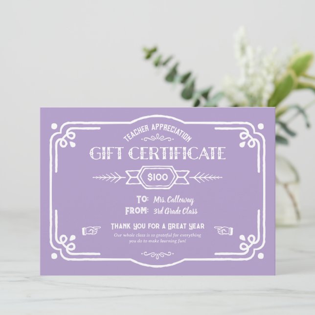 Custom Teacher Appreciation Gift Certificate Kort (Stående Fram)