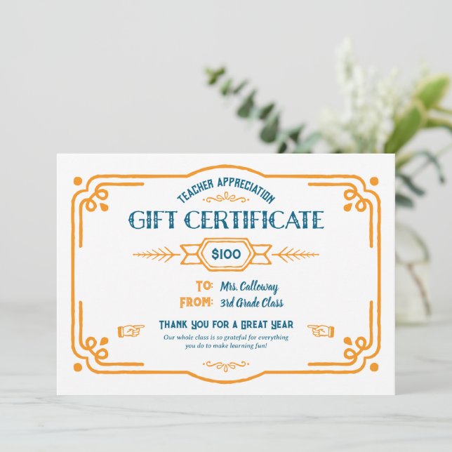 Custom Teacher Appreciation Gift Certificate Kort (Stående Fram)