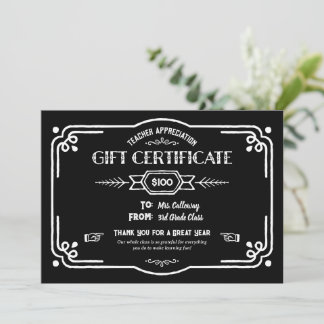 Custom Teacher Appreciation Gift Certificate Kort