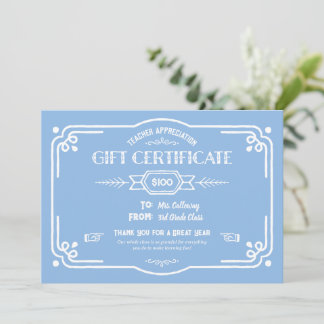 Custom Teacher Appreciation Gift Certificate Kort
