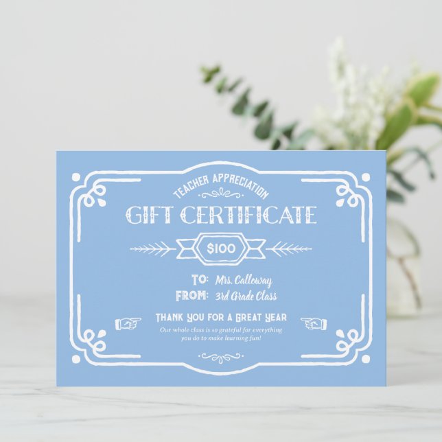 Custom Teacher Appreciation Gift Certificate Kort (Stående Fram)