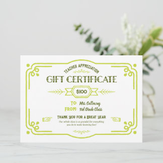 Custom Teacher Appreciation Gift Certificate Kort