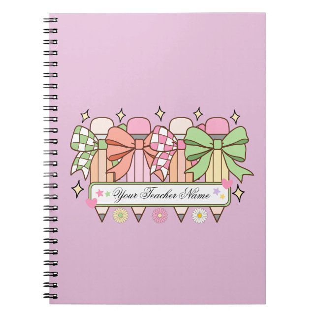 Custom Teacher Name Notebook | Cute Bow Teacher Anteckningsbok (Framsidan)