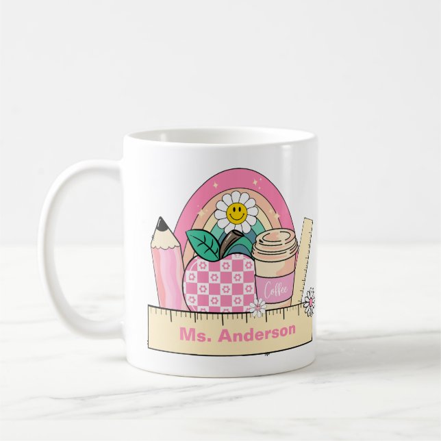 Custom Teacher Name Rainbow Apple Coffee Mug Kaffemugg (Vänster)