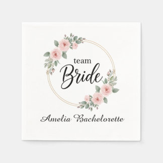 Custom Team Bride Bachelorette Pink Floral Gold Pappersservett