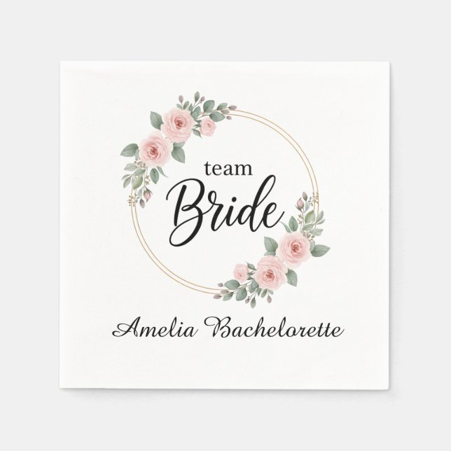 Custom Team Bride Bachelorette Pink Floral Gold Pappersservett (Framsidan)