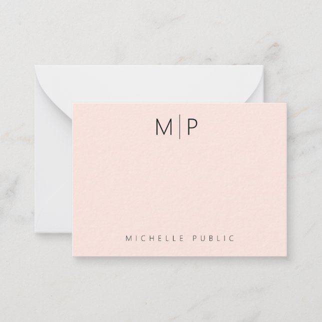 Custom Template Monogram Initial Chic Blush Pink Anteckningskort (Framsida)