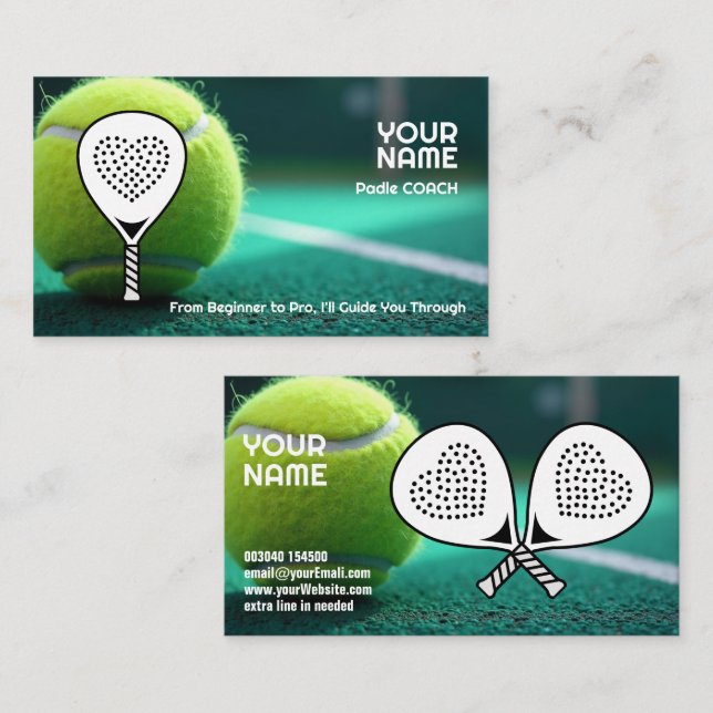 🎾Custom text,  Ace Your Game Padel Coach  Visitkort (Fram/baksida)