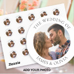 Custom Text Add Photo Wedding Sticker Runt Klistermärke<br><div class="desc">Create special wedding stickers featuring your desired photo! Add a great couple photo. Customize the text. Great for weddings and special events. Use the template to personalize.</div>