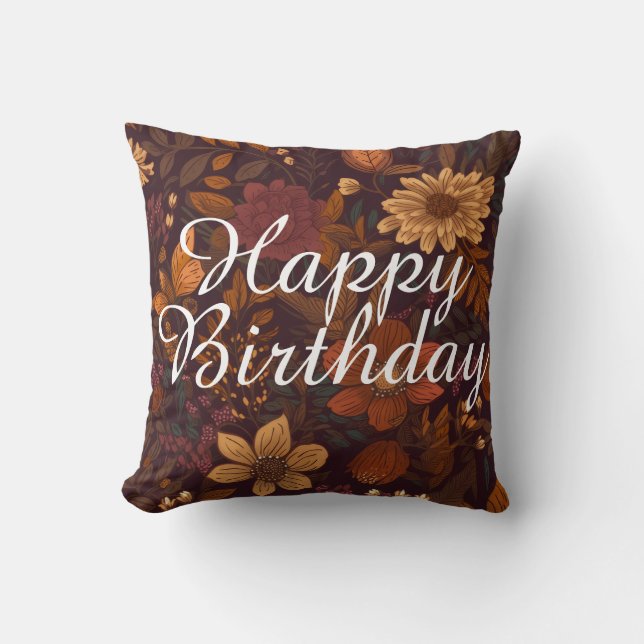 Custom Text Autumn Floral Beauty brown season Kudde (Framsida)