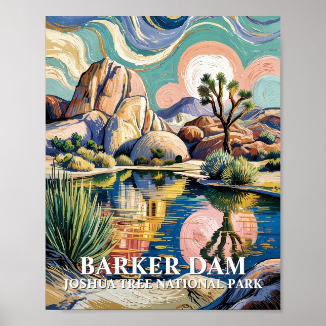 Custom Text Barker Dam Joshua Tree Van Gogh Desert Poster (Framsidan)