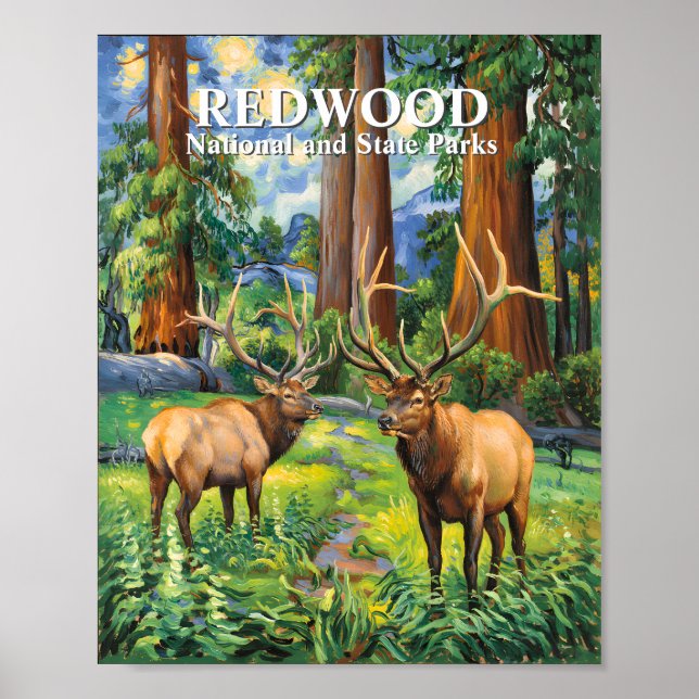 Custom Text Elk Redwood California Forest Van Gogh Poster (Framsidan)