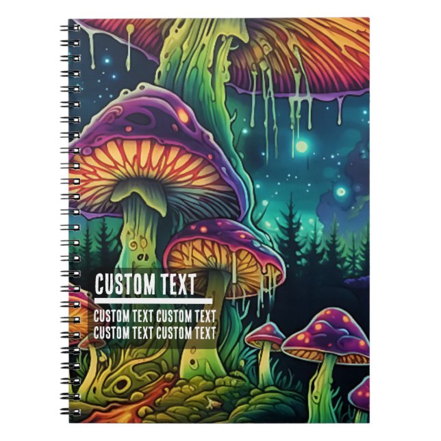 Custom Text Enchanted Forest Glow Psychedelic Art  Anteckningsbok (Framsidan)