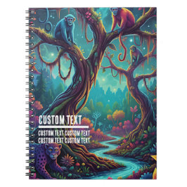 Custom Text Enchanted Forest Monkeys Colorful Anteckningsbok