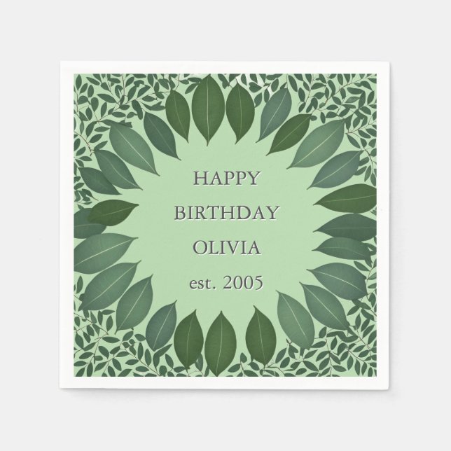 Custom text eucalyptus Frame Napkin – sage green Pappersservett (Framsidan)