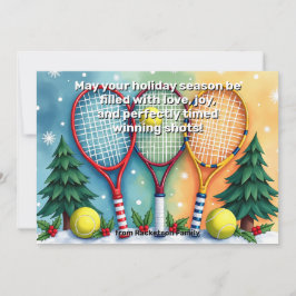 🎾🎄Custom text, Festive Three-Handed Smash Julkort