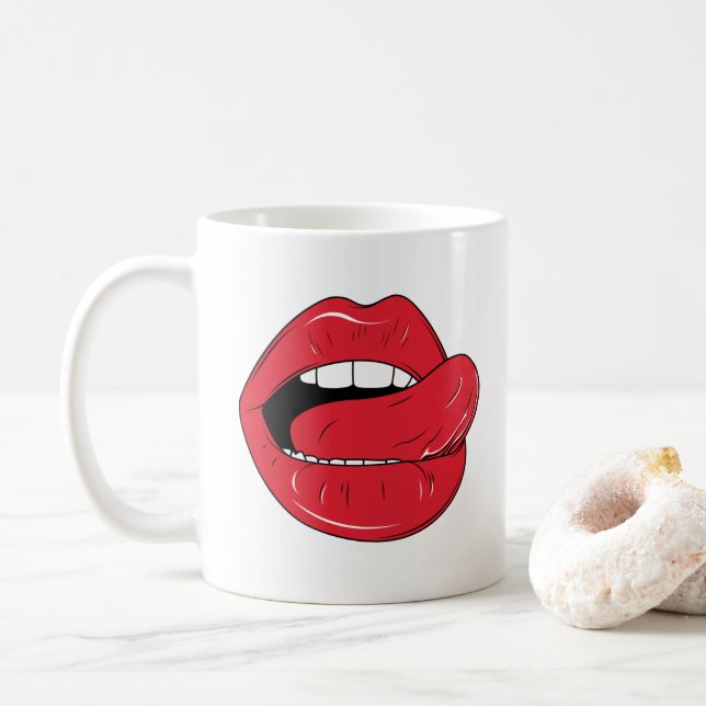 Custom Text Funny Red Lips Cartoon Mouth Kaffemugg (Med munk)