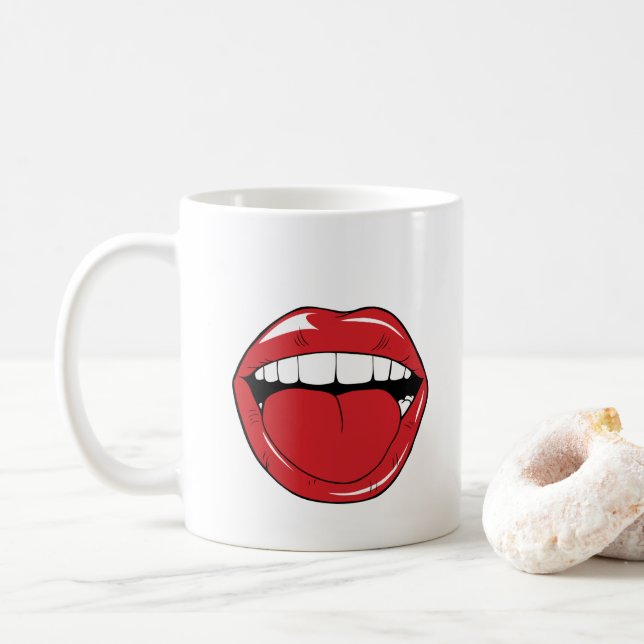 Custom Text Funny Red Lips Cartoon Mouth Kaffemugg (Med munk)