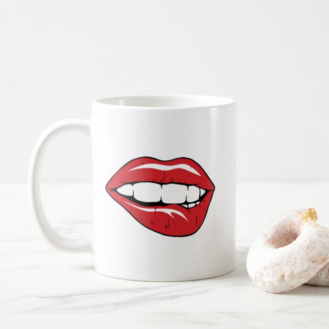 Custom Text Funny Red Lips Cartoon Mouth Kaffemugg (Med munk)