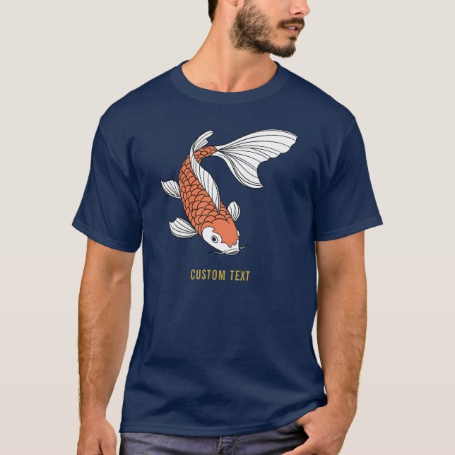 Custom Text & Gold Fish Mark Navy Blue Mens T Shirt (Framsida)