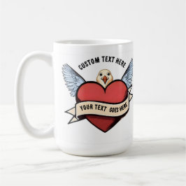 Custom Text | Heart Funny Seagull Tattoo Kaffemugg