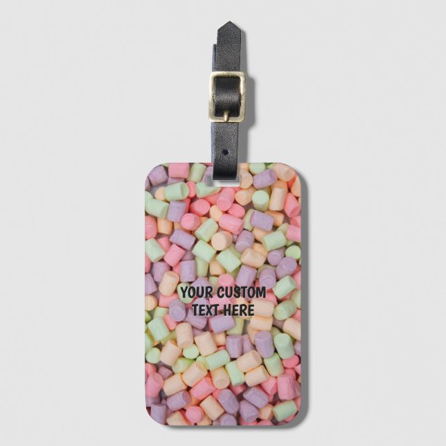 Custom Text Marshmallows Bagagebricka (Framsida vertikal)