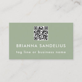 Custom Text Modern Sage Green QR Code Professional Visitkort