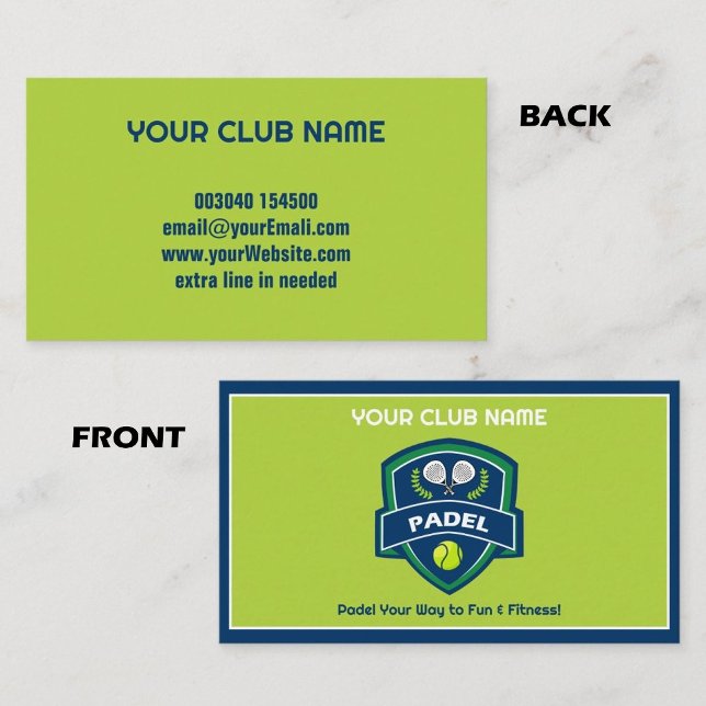 🎾 Custom text,  Padel Club Visitkort (🎾 Custom text, Padel Club Business Card)