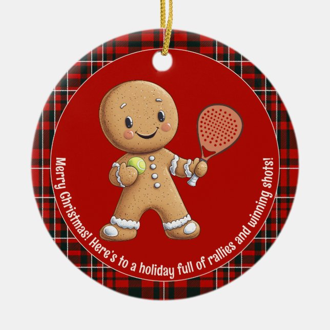 🎾🎄Custom text,  Padel Powered Christmas Julgransprydnad Keramik (Framsidan)