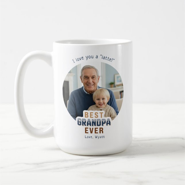 Custom Text Photo Best Grandpa Ever Kaffemugg (Vänster)