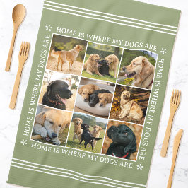 Custom Text Photo Collage Pet Dog Earthy Green Kökshandduk