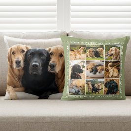 Custom Text Photo Collage Pet Dog Earthy Green Kudde