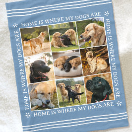 Custom Text Photo Collage Pet Dog Love Blue Fleecefilt