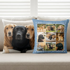 Custom Text Photo Collage Pet Dog Love Blue Kudde