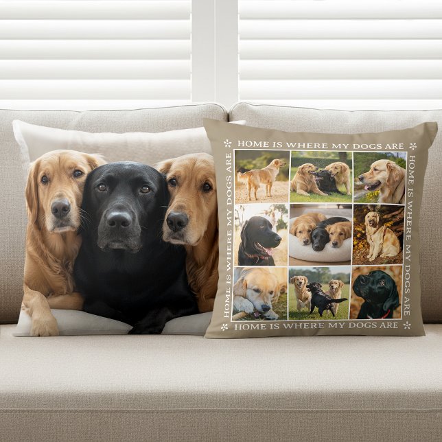 Custom Text Photo Collage Pet Dog Love Brown Kudde (Skapare uppladdad)